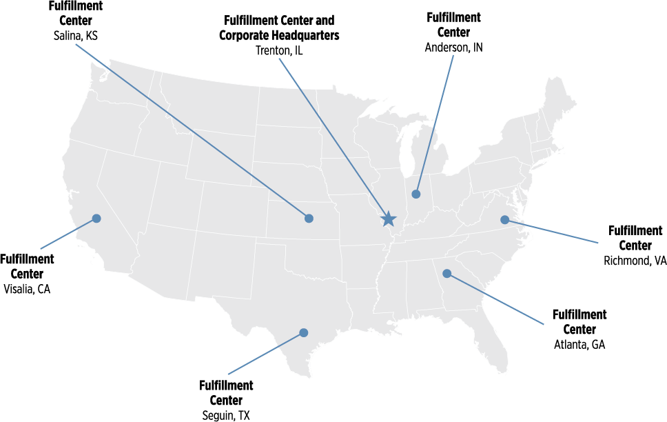 A map of our fullfilment centers across the United States.